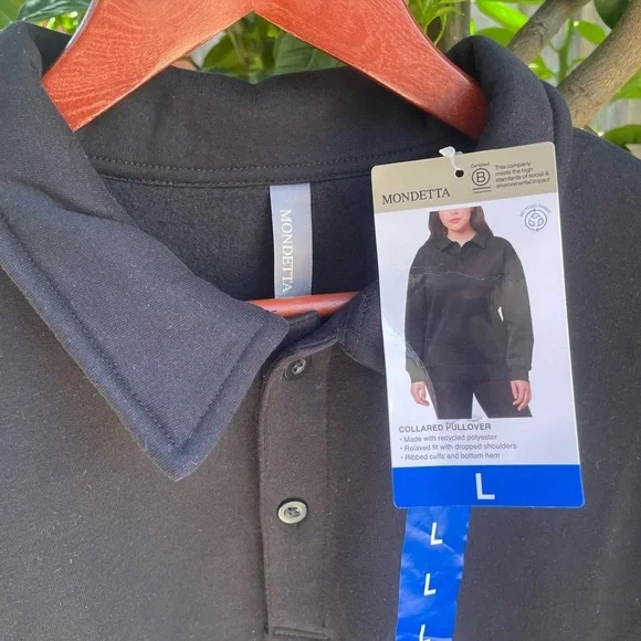 Mondetta Ladies' Collared Fleece Pullover Top, Black Medium Large - Picture 10 of 13